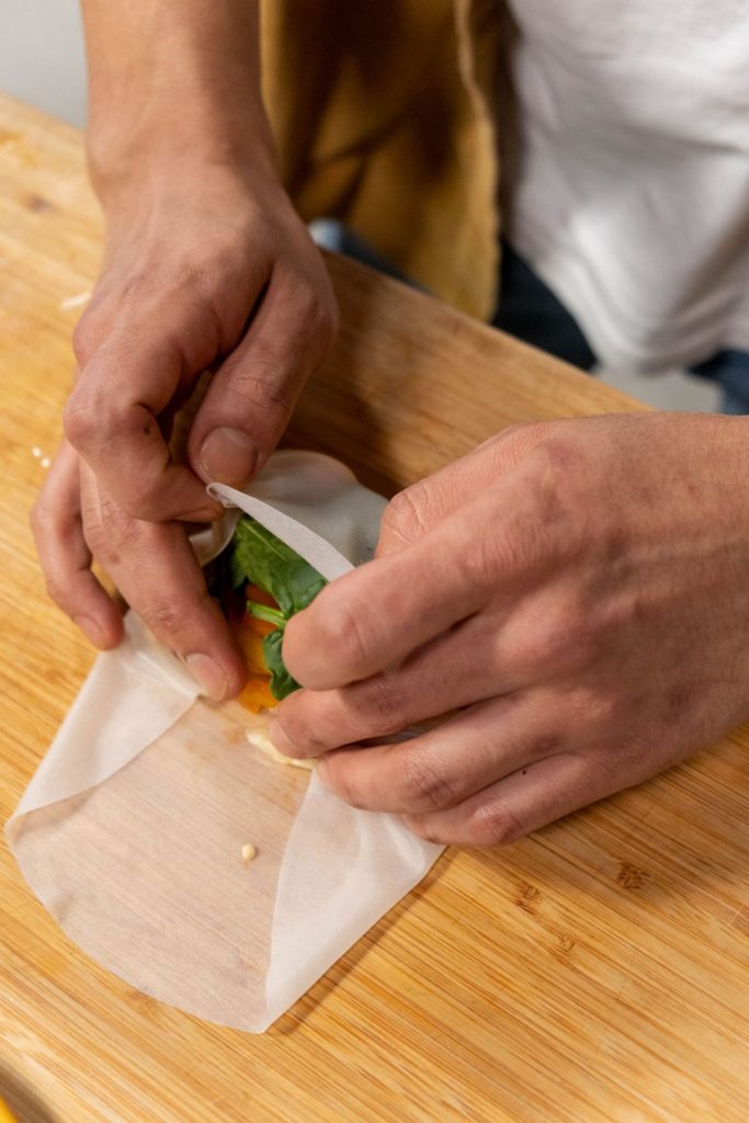Fresh rolls wrapped by hand.